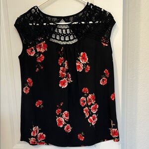 Maurices Black and Red Floral Lace Blouse